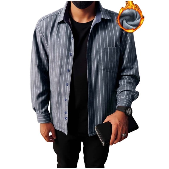 Men's Sherpa Lined Shirt Jackets Lapel Collar Thick Warm Button Down Winter Coat Golf Casual Sport Outerwear (XL, Gray)