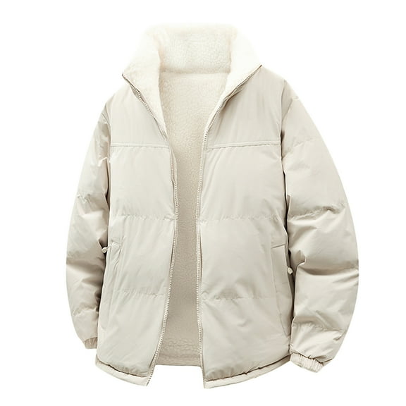 Men's Sherpa Lined Stand Collar Puffer Jacket Winter Warm Padded Down Coats Quilted Parkas Outerwear