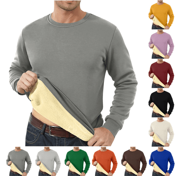 Men's Sherpa Lined Sweatshirt Thermal Winter Pullover Breathable Loose Fit Crew Neck for Athletic Outdoor Casual Wear Plus Size