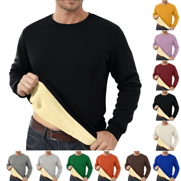 Men's Sherpa Lined Sweatshirt Thermal Winter Pullover Breathable Loose Fit Crew Neck for Athletic Outdoor Casual Wear Plus Size