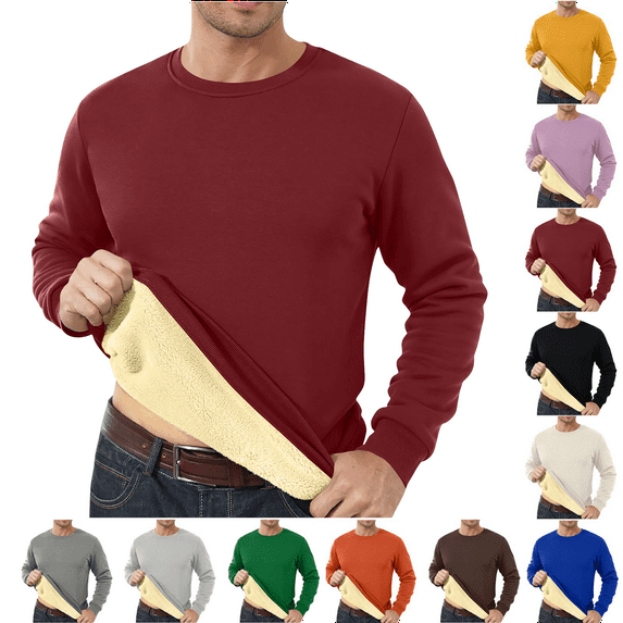 Men's Sherpa Lined Sweatshirt Thermal Winter Pullover Breathable Loose Fit Crew Neck for Athletic Outdoor Casual Wear Plus Size