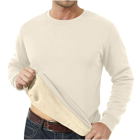 Men's Sherpa Lined Sweatshirt Thermal Winter Pullover Breathable Loose Fit Crew Neck for Athletic Outdoor Casual Wear Plus Size