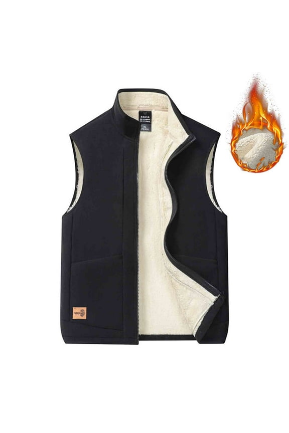 Men's Sherpa Lined Vest Sweater Jacket with Pockets Sleeveless Warm Winter Fleece Coat No Hood Thick Outerwear (2XL, Black)