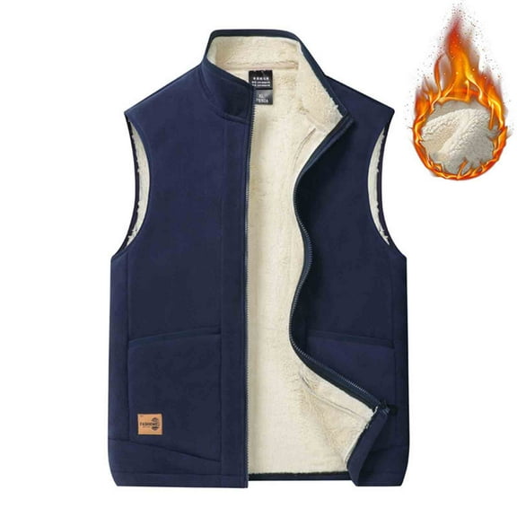 Men's Sherpa Lined Vest Sweater Jacket with Pockets Sleeveless Warm Winter Fleece Coat No Hood Thick Outerwear (XL, Blue)