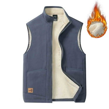 Men's Sherpa Lined Vest Sweater Jacket with Pockets Sleeveless Warm Winter Fleece Coat No Hood Thick Outerwear (XL, Gray)
