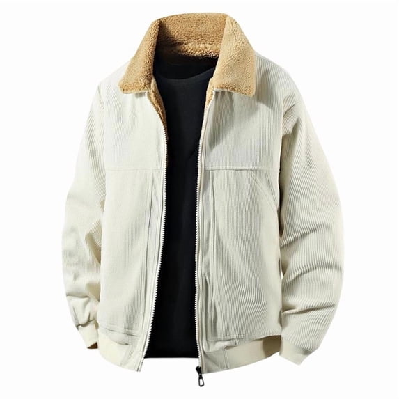 Men's Sherpa Lined Vintage Corduroy Jackets Warm Lapel Button up Long Sleeve Thicken Fleece Winter Coats with Pockets rain ponchos for adults Beige XXXL