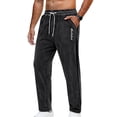 thumbnail image 1 of Men's Sherpa Pants Solid Color Fleece Lined Drawstring Trouser Warm Travel Lounge Pants Black S, 1 of 9