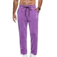 thumbnail image 1 of Men's Sherpa Pants Solid Color Fleece Lined Drawstring Trouser Warm Travel Lounge Pants Purple XL, 1 of 8