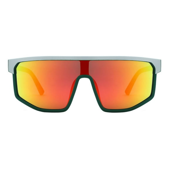Men's Shield Sunglasses Flat Top Sporty Mirror Lens UV400 Matte White Green