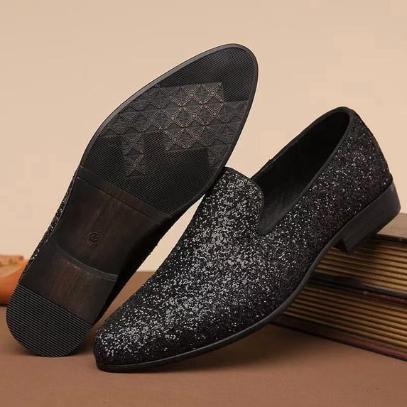 Men’s Shiny Glitter Dress Loafers Lightweight Slip On Formal Shoes Breathable Comfortable Business Wedding Party Walking Shoes for Prom Banquet Evening Wear