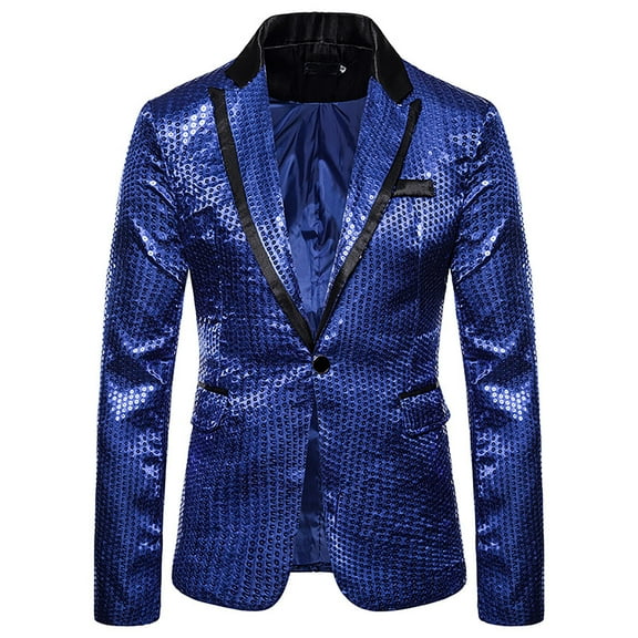Men's Shiny Jacket Blazer Sequins Shirt One Button Long Sleeve Tops with Pockets Stylish Classic Blouse Lightweight Tshirt Comfort Outfits Shiny Clubwear for Wedding Party
