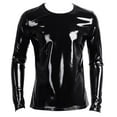 thumbnail image 1 of Men's Shiny Metallic Leather Undershirt Long Sleeve Pullover Round Neck Blouse Shirts Muscle Tight T-Shirt Clubwear, 1 of 5