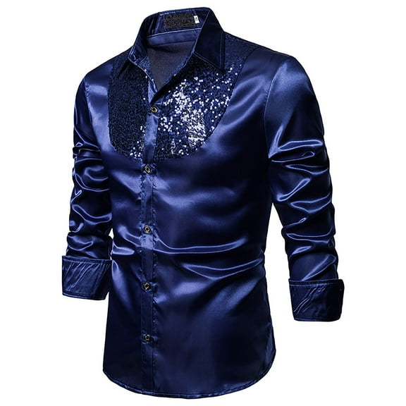 Men's Shiny Metallic Long Sleeve Slim Fit Button Down Shirts for Club Rock Hip Hop Disco Party Cosplay Nightclub Christmas Dress Shirts