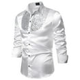thumbnail image 1 of Men's Shiny Metallic Long Sleeve Slim Fit Button Down Shirts for Club Rock Hip Hop Disco Party Cosplay Nightclub Christmas Dress Shirts, 1 of 4