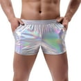 thumbnail image 1 of Men's Shiny Metallic Shorts Sexy Sparkly Elastic Waistband Short Slim Fit Rave Party Hot Shorts Bottoms, 1 of 4