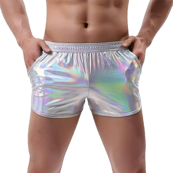 Men's Shiny Metallic Shorts Sexy Sparkly Elastic Waistband Short Slim Fit Rave Party Hot Shorts Bottoms
