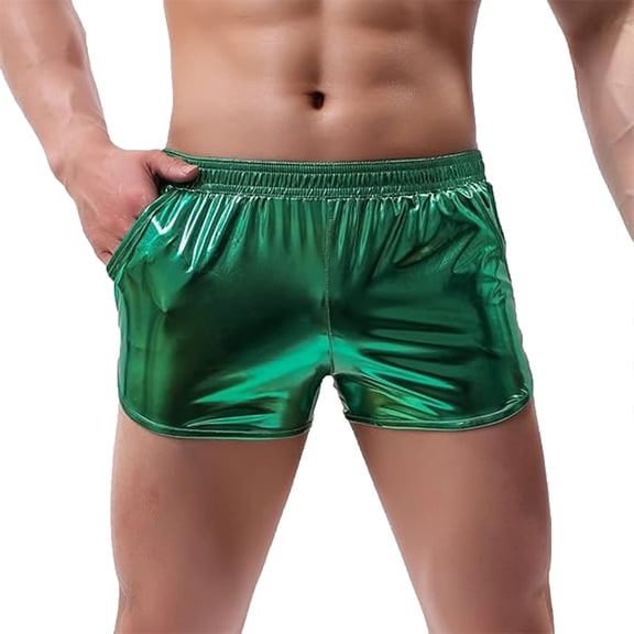 Men's Shiny Metallic Shorts Sexy Sparkly Elastic Waistband Short Slim Fit Rave Party Hot Shorts Bottoms