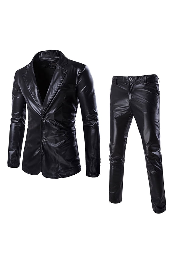 Men's Shiny Open Slim Fit One Button Two Piece Suit