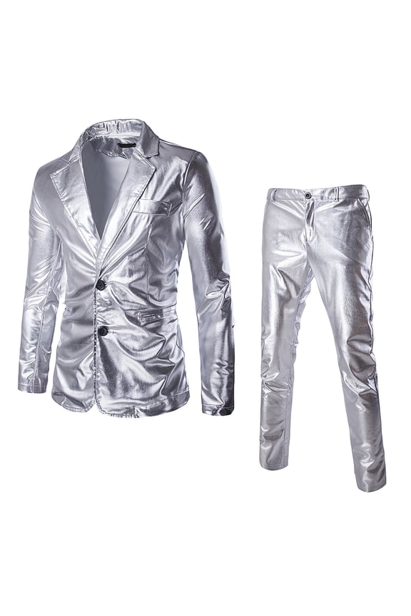 Men's Shiny Open Slim Fit One Button Two Piece Suit