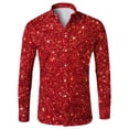 thumbnail image 1 of Men's Shiny Printed Lapel Button Up Long Sleeve Shirt Party Wear Bright Festive Celebrations Clothes, 1 of 4