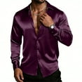 thumbnail image 1 of Men's Shiny Satin Dress Shirts Long Sleeve Button Down Silk Shirt Purple L, 1 of 6