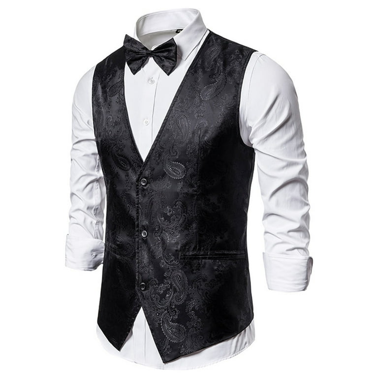 Men s Shiny Sequin Vest V Neck Regular Fit Party Dress Suit Waistcoat Color Black Size M Walmart