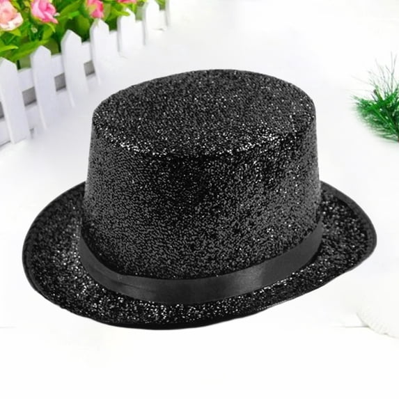 Men's Shiny Top Hat for Stage Performance, Classic Flat Crown Jazz Hat for Festive Events, Glossy Formal Dress Hat for Wedding Parties and Special Occasions, Elegant Vintage Inspired Dress Hat Black