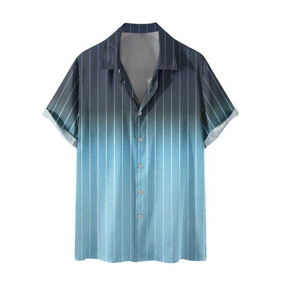 Men's Shirt for Beach Turn Down Collared Resort Shirts Casual Regular Fit Button Down Loose Short Sleeve Shirts Summer Fashion Clothes for Male Gradient Color Blue M