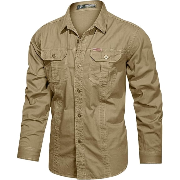 Men's Shirt Button Up Shirt Cargo Shirt Long Sleeve Button Down Men Shirt