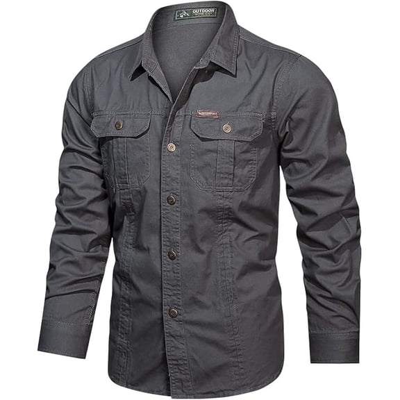 Men's Shirt Button Up Shirt Cargo Shirt Long Sleeve Button Down Men Shirt