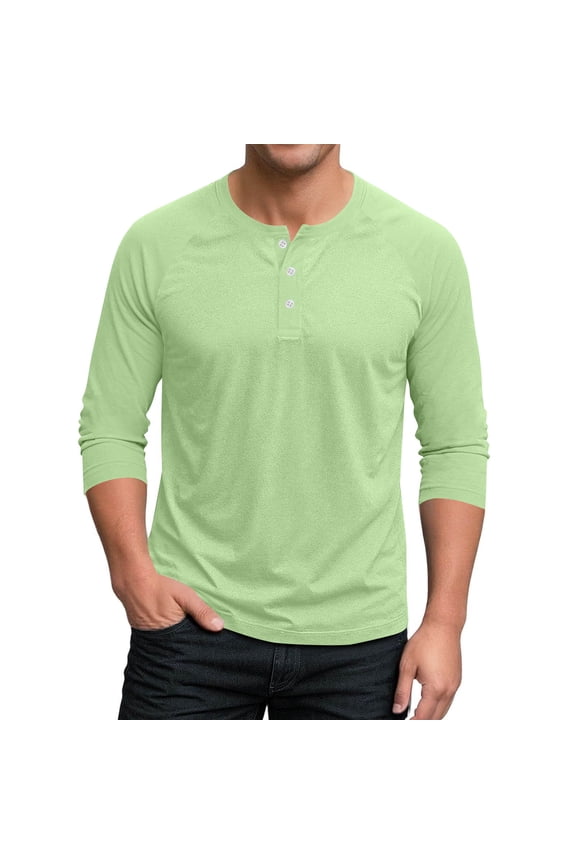 Men's Shirt Casual 3/4 Sleeve Raglan Henley Tee Blouse Button Down Solid Baseball Workout T-Shirts Tops 2025