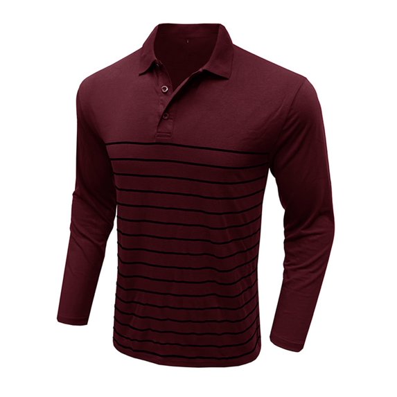 Men's Shirt Casual Dress Button Polo T Shirt Long Sleeve Work Tops Striped Color Block Basic Tees Trendy Regular Fit Shirt Top