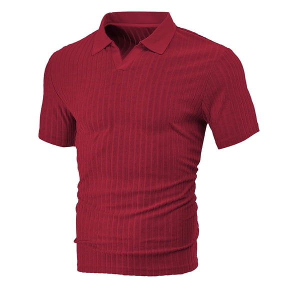 Men's Shirt, Casual Short Sleeve Knit Top with V-Neck Collar, Breathable Solid Color Button-Up Shirt for Daily Wear