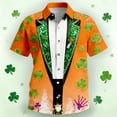 thumbnail image 1 of Men's Shirt Casual Short Sleeve Printed Button Down Summer Floral Beach Dress St. Patrick's Day Shirts for Men,Irish Printed Green Button Down Short Sleeves Shirts (Orange,L), 1 of 3