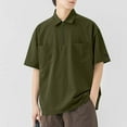 thumbnail image 1 of Men's Shirt， Casual Short Sleeve Shirt with Loose Fit， Turn-Down Collar and Front Zipper for Outdoor and Daily Wear, 1 of 5