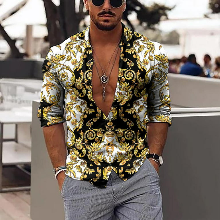 Men's Shirt Floral Turndown Green Black Blue Gold Yellow 3D Print Outdoor  Street Long Sleeve Button-Down Print Clothing Apparel Fashion Designer  Casual Comfortable 