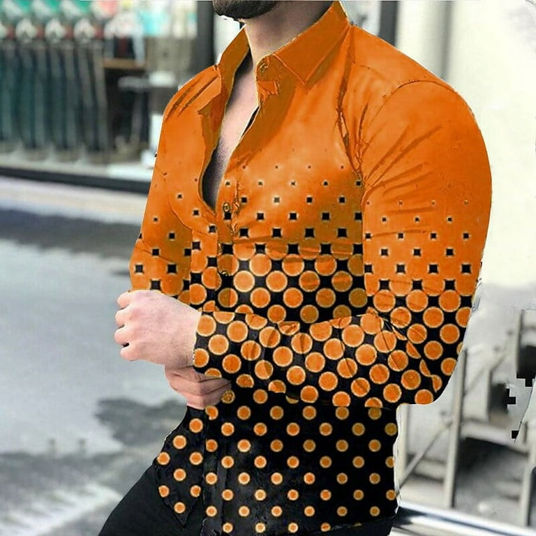 Men's Shirt Geometry Print Long Sleeve Casual Collar Green White