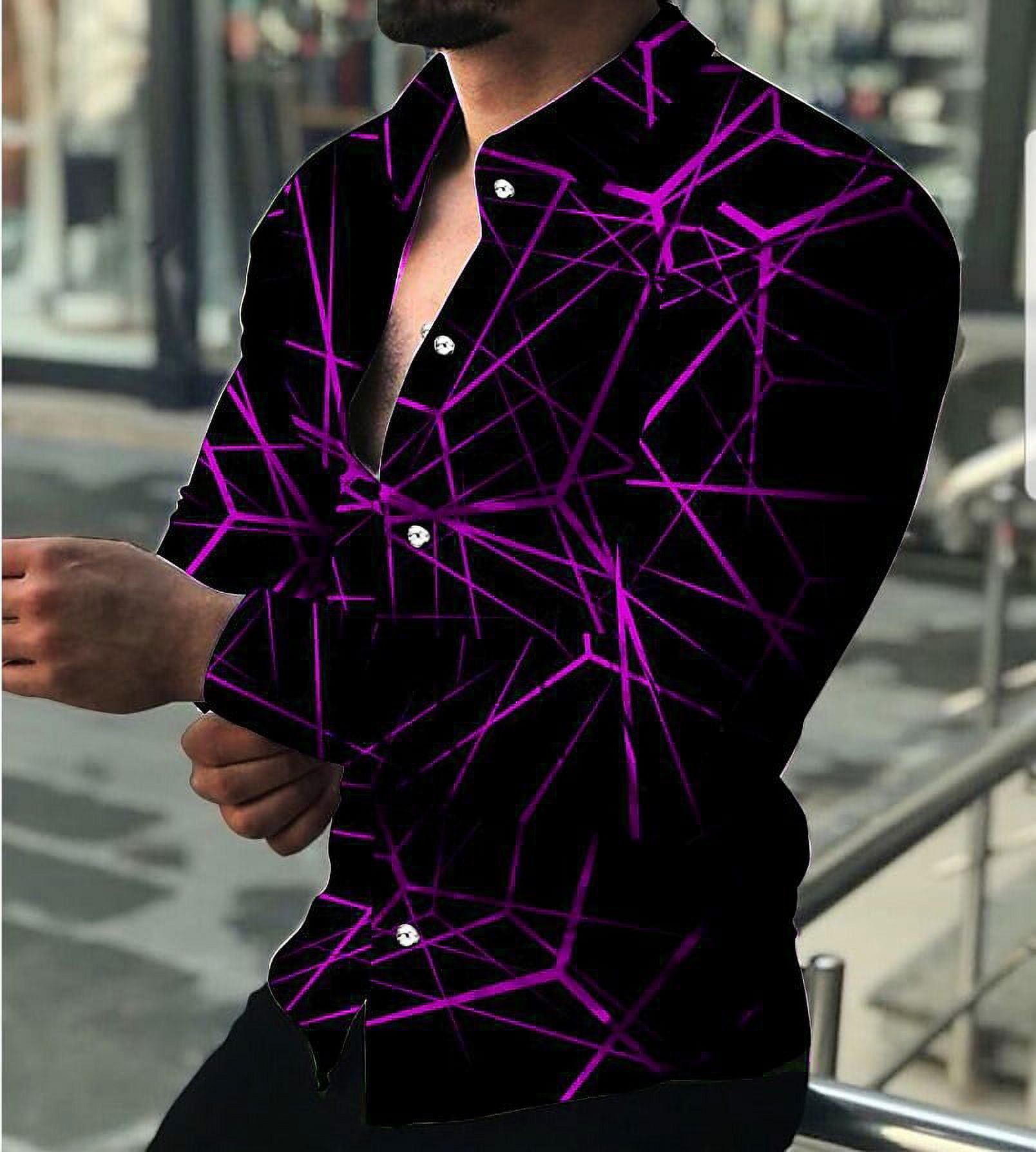 Men s Shirt Glitter Print Long Sleeve Casual Turndown Tops Blue Purple Pink Gold Red Outdoor Street Button Down Print Tops Fashion Breathable Summer