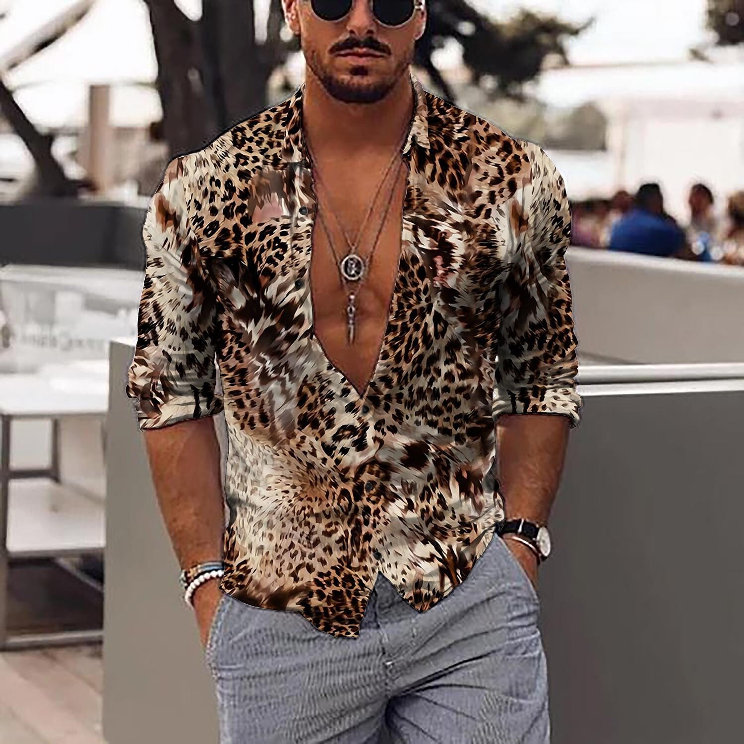 Mens Leopard Shirt Short Sleeve