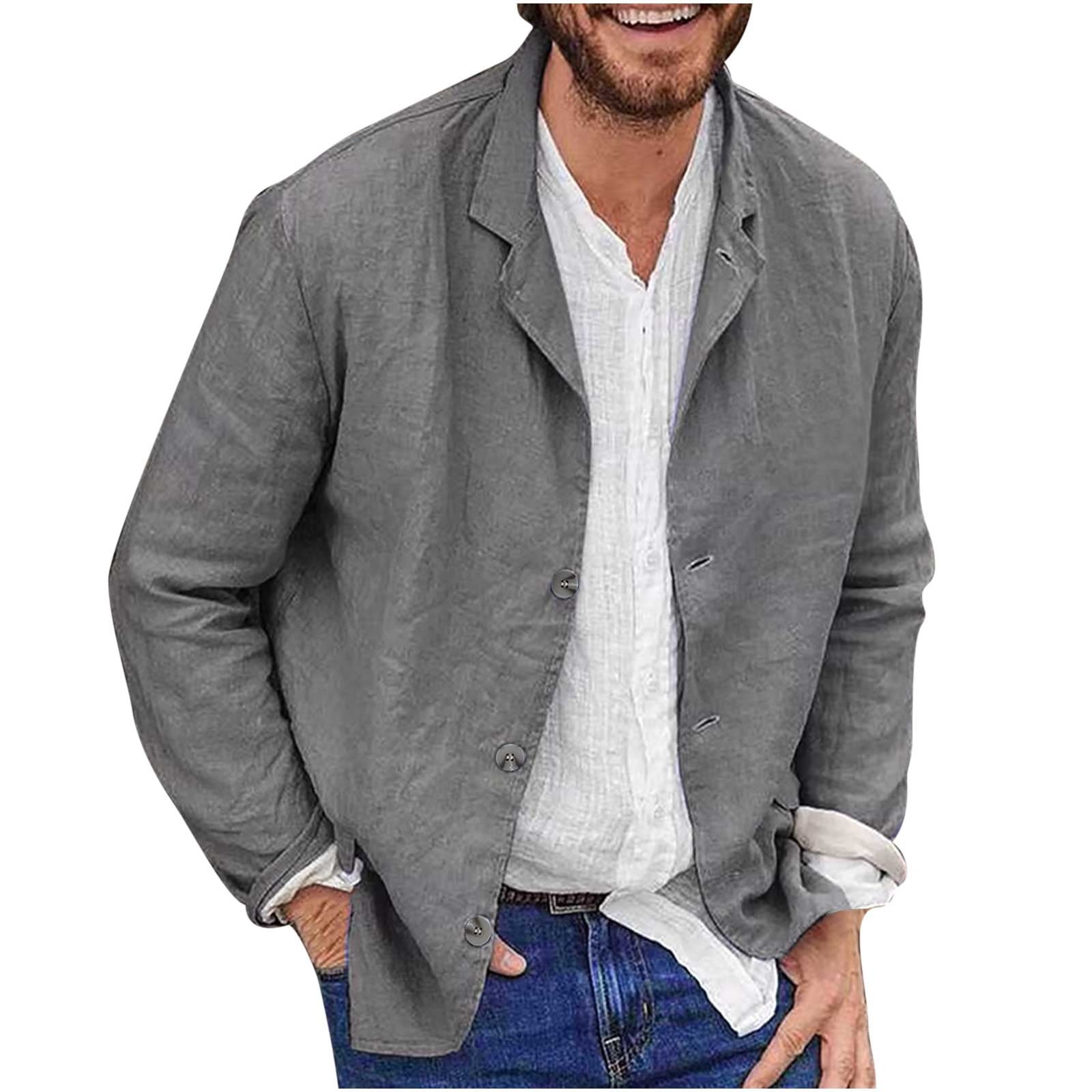 Men's Shirt Jacket Cotton Linen Casual Suit Jacket Regular Fit