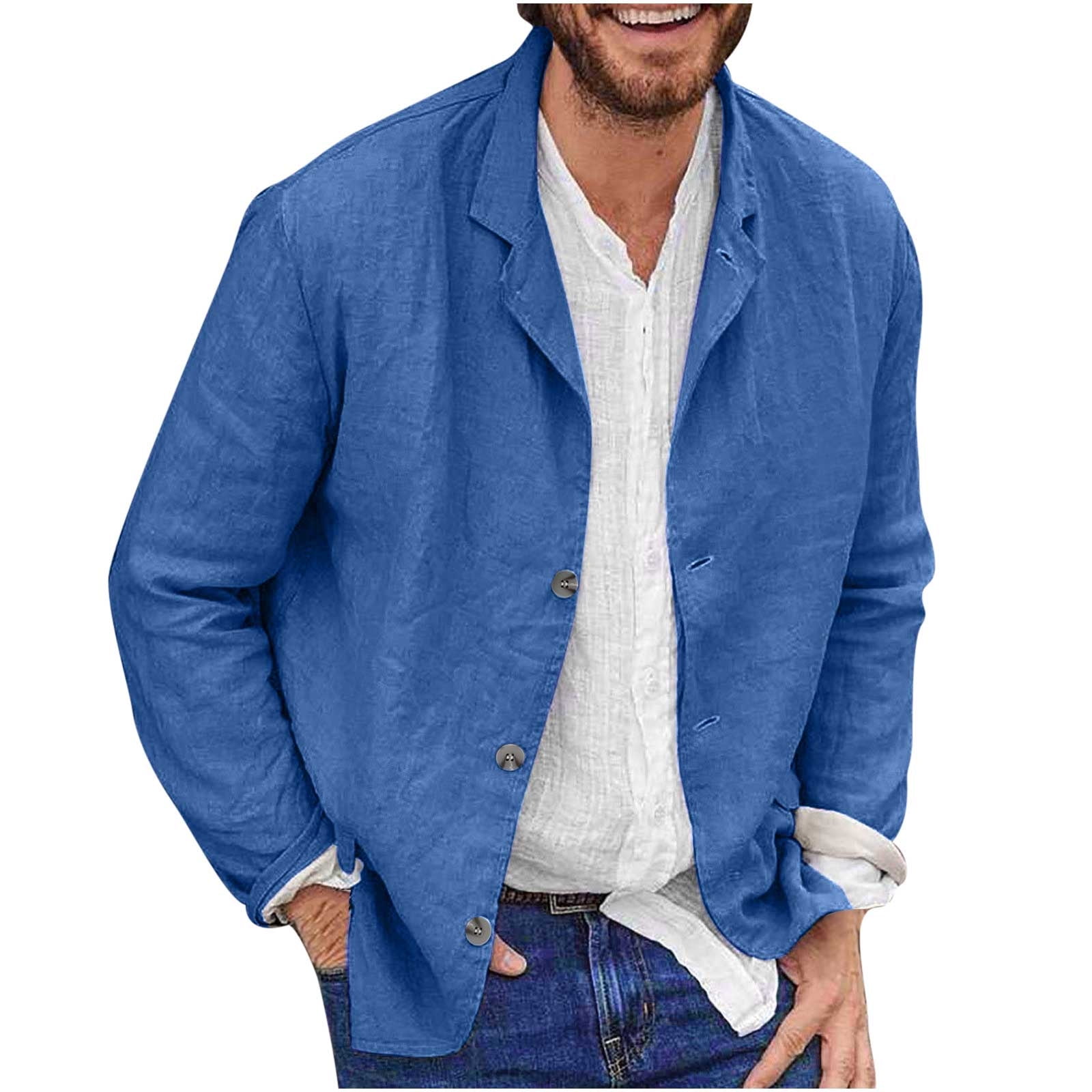 Men's Shirt Jacket Cotton Linen Casual Suit Jacket Regular Fit