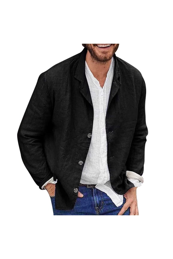Men's Shirt Jacket Cotton Linen Casual Suit Jacket Regular Fit Light Summer Top Simple Solid Color