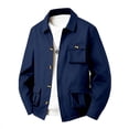 thumbnail image 1 of Men's Shirt Jacket Long Sleeve Button Down Lapel Solid Cardigan Shacket with Pockets Navy XL, 1 of 3