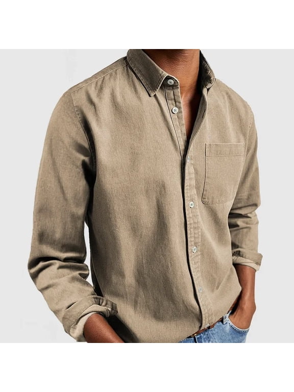 Men's Shirt Long Sleeve Untucked Casual Button Down Shirt With Pocket