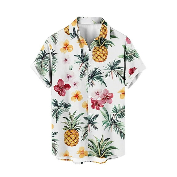 Men's Shirt Plus Size Big and Tall Short Sleeve Hawaiian Printed Lightweight Shirts Summer Casual Beach Fashion Tops Pullover Blouses T-Shirts Yellow XXL