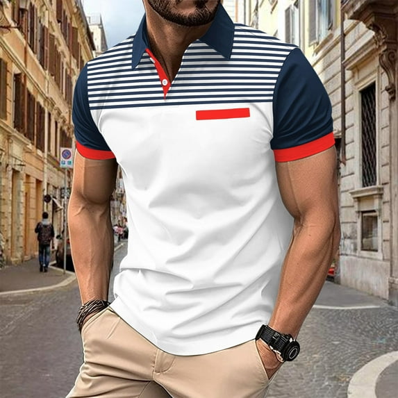 Men's Shirt, Short Sleeve Casual Sport Shirt with Striped Design, Buttoned Placket for Smart Casual Wear