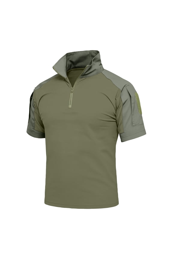 Men's Shirt Short Sleeve Combat Solid Color Shirt 1/4 Zip with Pockets Military Army Paintball Airsoft Breathable, 3XL
