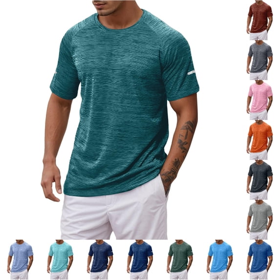 Men's Shirt Short Sleeve Crew Neck Tshirts Mens Moisture Wicking Hiking Shirts