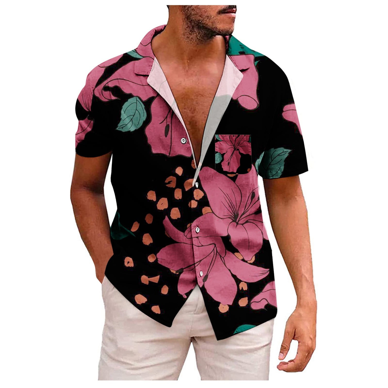 Men's Shirt Short Sleeve Floral Button Down Tropical Summer Beach Shirt Camping Short Sleeve Men