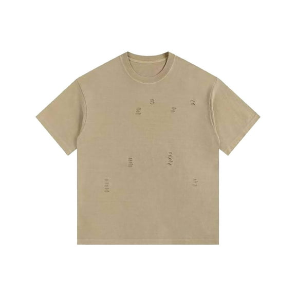 Men's Shirt Short Sleeve, Men Oversized Distressed Ripped T Shirt Gym Heavyweight Faded Vintage Wash Tee Casual Shirt with Rips
